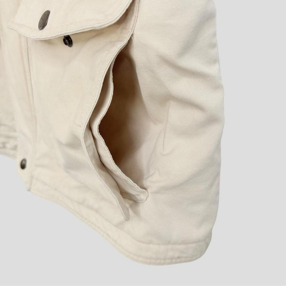 Wintage  Men's L Heavy Duty Canvas Trucker Workwear Beige Vest Flannel lining - Picture 7 of 8